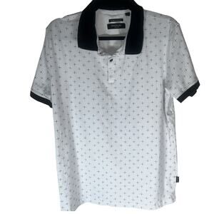 Kenneth Cole Golf Polo Shirt White Black Striped Performance Men’s Sz Large NWT